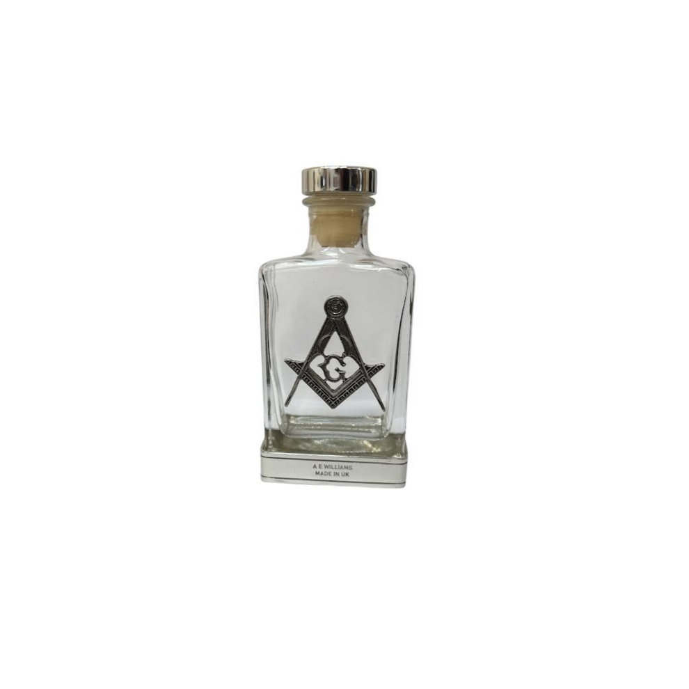 Stunning Pewter Base Masonic Glass Standing Whisky Flask-image-OPC-PJXWQXR-NEW