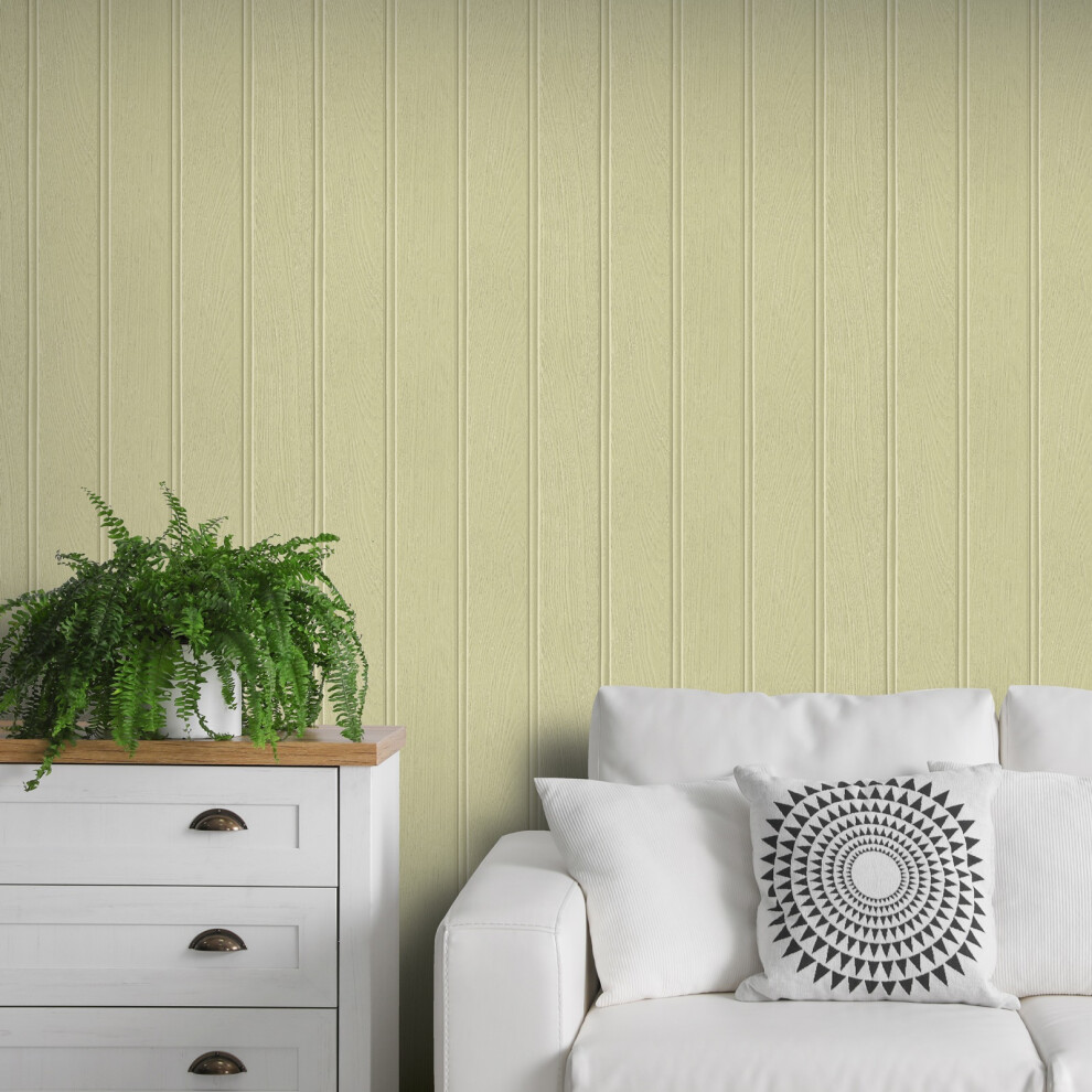 Sage Green Wooden Panel Effect Tongue & Groove Style Wallpaper