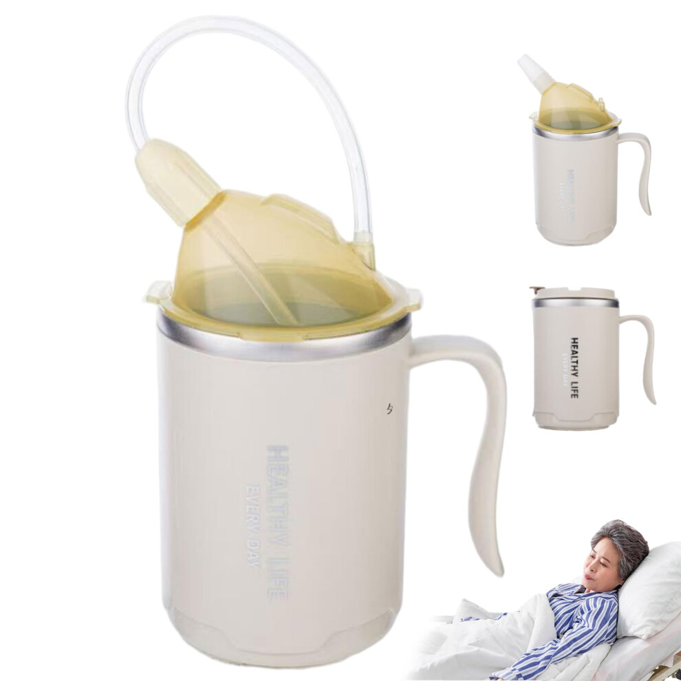 Adult Sippy Cup for Seniors, 400ml Stainless Steel Tumbler with Spill-Proof Lid and Straws, 3-in-1 Design