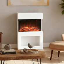 (White) HOMCOM 1000W/2000W Electric Fire and Mantel with Remote & Timer