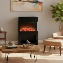 (Black) HOMCOM 1000W/2000W Electric Fire and Mantel with Remote & Timer