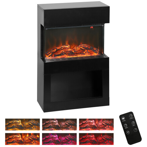 Homcom (Black) HOMCOM 1000W/2000W Electric Fire and Mantel with Remote & Timer 1