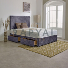 (2ft6, HB with 2 Drawers Same Side, Grey) MARBLE FABRIC DIVAN BED SET WITH LUXURY MATTRESS & 24" MATCHING HEADBOARD