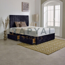 (5ft, HB with 2 Drawers Same Side, Black) MARBLE FABRIC DIVAN BED SET WITH LUXURY MATTRESS & 24" MATCHING HEADBOARD