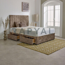 (5ft, HB with 4 Drawers, Beige) MARBLE FABRIC DIVAN BED SET WITH LUXURY MATTRESS & 24" MATCHING HEADBOARD