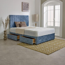 (5ft, HB with No Drawers, Blue) MARBLE FABRIC DIVAN BED SET WITH LUXURY MATTRESS & 24" MATCHING HEADBOARD