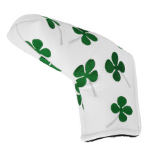 Langlebiger PU-Golf-Blade-Putter-Cover mit vierblättrigem Kleeblatt-Stickerei, weiß