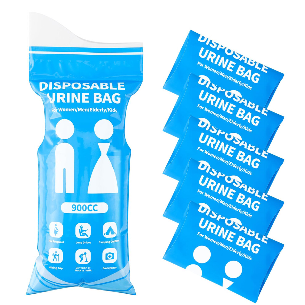 Urine Bags 900 ml Pack of 6 Disposable Portable Urinals for Men, Women, Children, and Patients for Travel and Camping