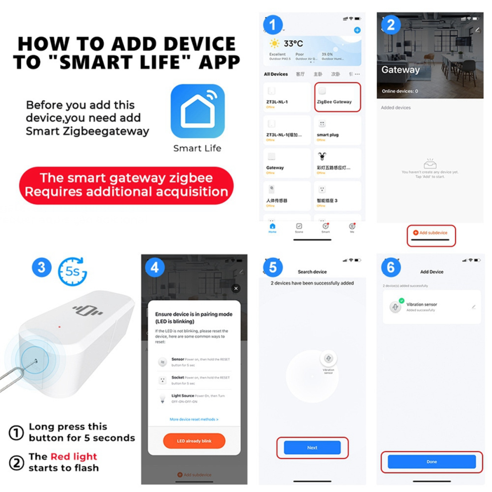 Zigbee Smart Vibration Sensor Detection Tuya Life 4853133926053