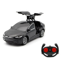 „Tesla Model Y 4-Türer 1:24 Ferngesteuertes Auto für Kinder – Elektrisches Aufsitzauto mit LED-Leuchten