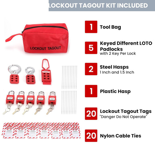 Lockout Tagout Kit Electrical -with Padlocks,Hasps 2