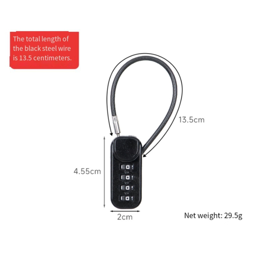 Portable 4-Digit Combination Lock 13.5cm Wire Rope 2