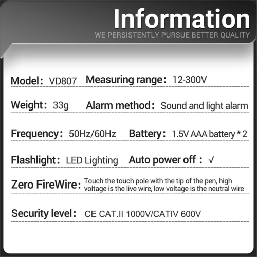 VD807 Digital Voltage Detector Tester Pen AC12-30 1