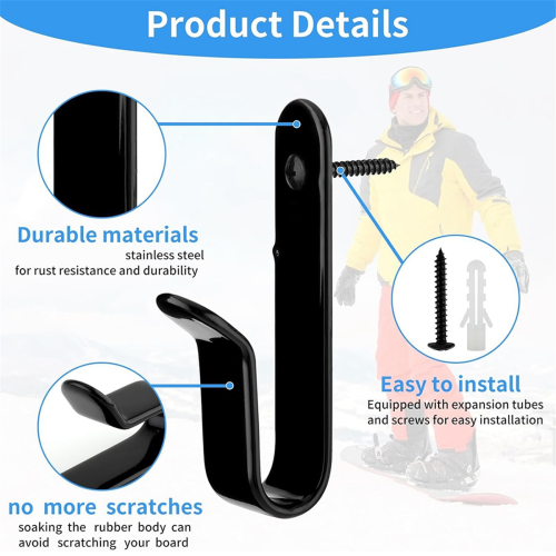 2 Pcs Horizontal Snowboard Wall Racks, Mount Clips 2