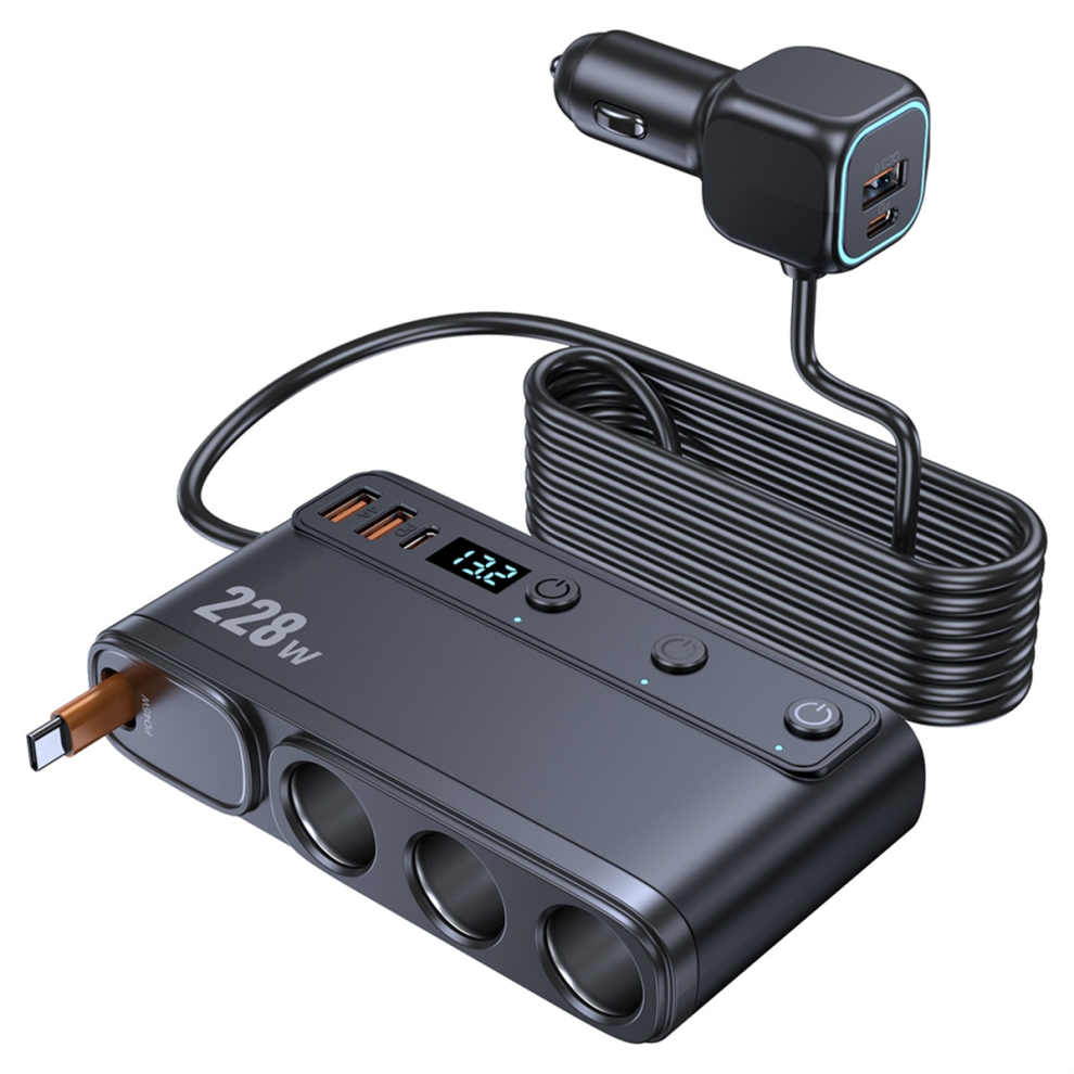 228W Car Charger Adapter 3-Socket Lighter 3-Ports 4853133937929