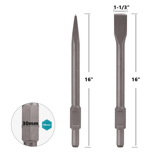 2pc 1-3/16 Inch Hex Chisel Set with Point & Flat C 2