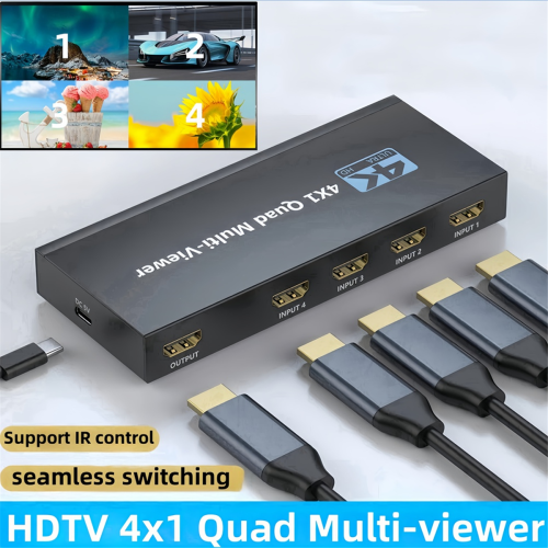4K -Compatible Quad Multi Viewer 4 in 1 Out 1080P 2