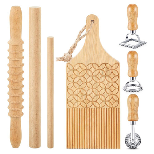 7-Piece Gnocchi Pasta Making Tools, Wooden Board w