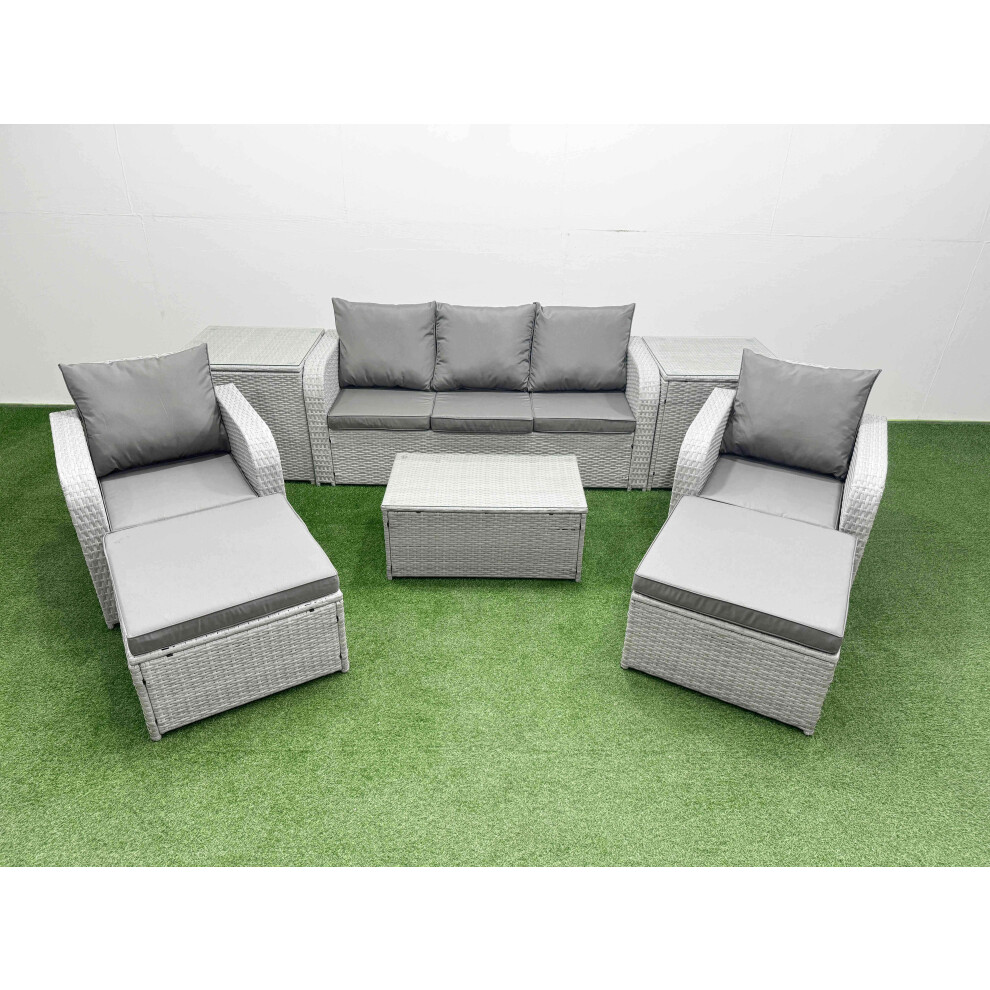 Rackhams Light/Grey Pe Rattan Garden Furniture Set Reclining Chair Sofa Lounge Sofa Set Oblong Coffee Table 2 Side Table 2 Big Footstool - Image 2