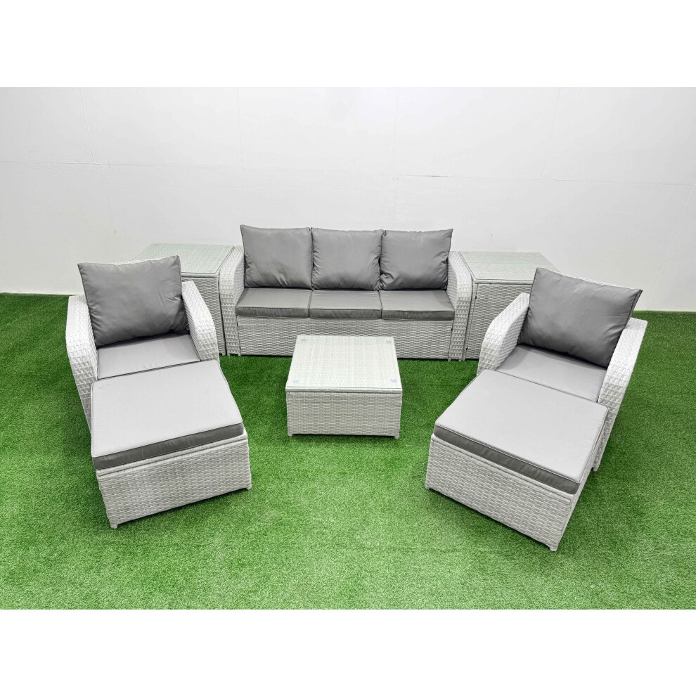 Fimous Light/Grey Pe Rattan Garden Furniture Set Reclining Chair Sofa Lounge Sofa Set Square Coffee Table 2 Side Table 2 Big Footstool - Image 2