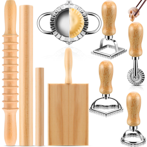 9 Pcs Pasta Making Tools Kit - Gnocchi Board, Cutt