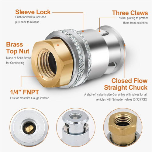 Air Chuck 2 Pack, Heavy Duty Closed Flow Lock on T 2