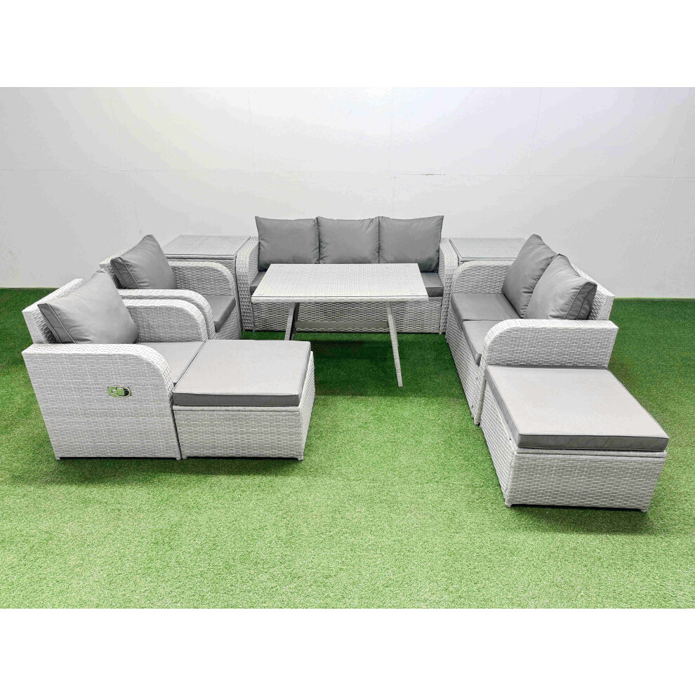 Fimous Unisex Light Grey Outdoor Rectangular Table Set With Reclining Chair Big Stool In Size 2 - Image 2