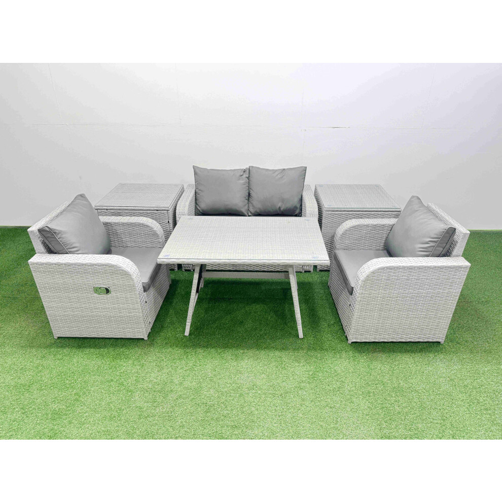 Rackhams Light/Grey Pe Wicker Rattan Garden Furniture Set Sofa Set Reclining Chair Love Sofa Rectangular Dining Table 2 Side Tables - Image 2