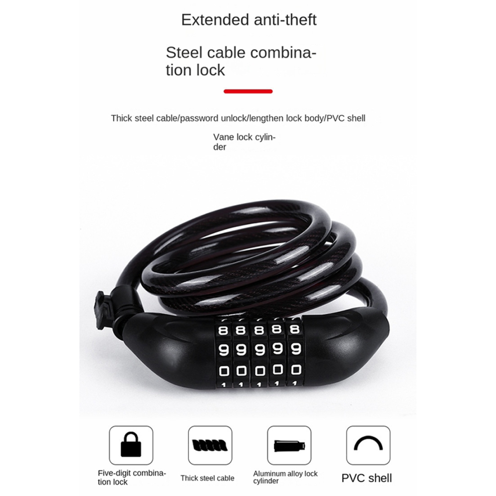 Bicycle Locks, Electric Bike Five-Digit , Red-image-OPC-PJY7JN6-NEW