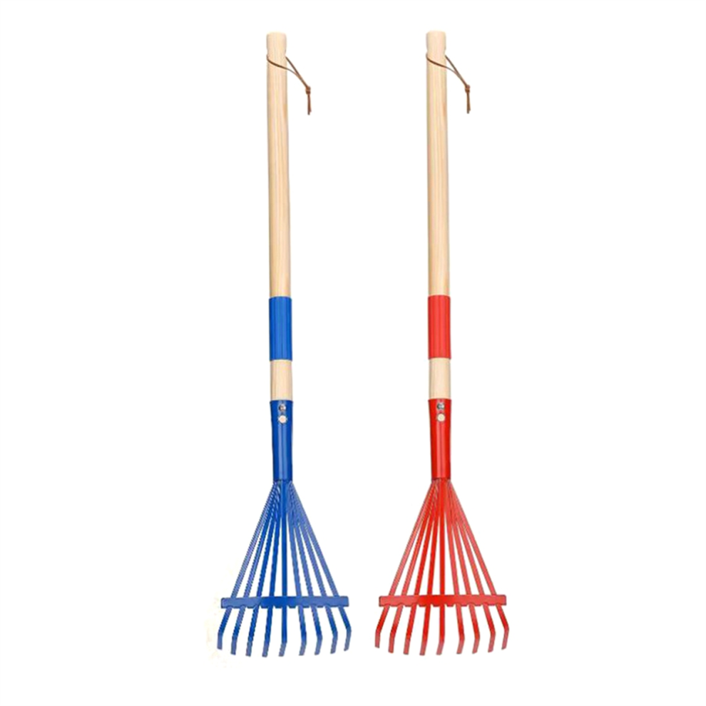 2Pcs Metal Kids Rakes with Hardwood Handle 27 inch Small Rake