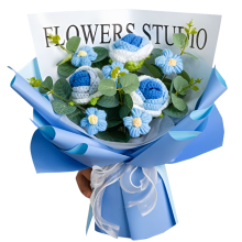 Hand-Knitted Rose Flower Bouquet Ready-Made Knitted Flower,E