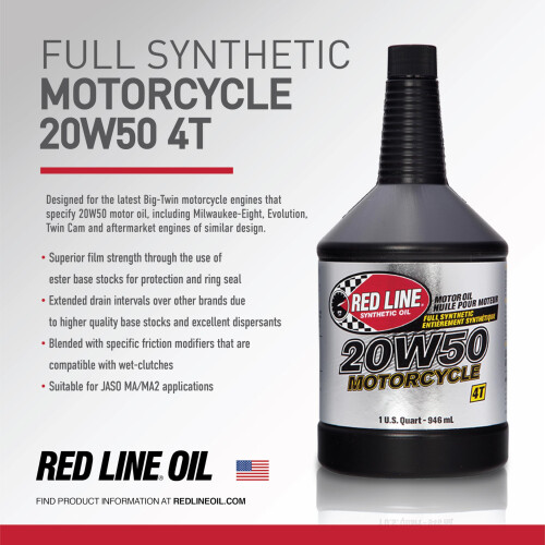 Red Line 42504 20W50 Motorradl synthetisch  Quart (12er Pack) 2