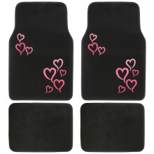 BDK MT-403-PK Design Carpet Car Floor Mats Front and Rear Full Set with Rubber Backing-Universal Fit 4 Piece Pink and Red Hearts