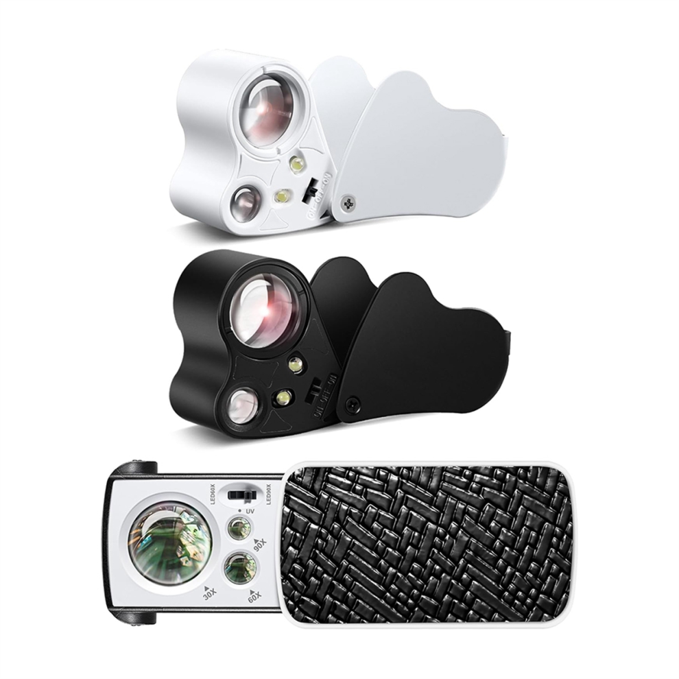 3 Pack Jewelers Loupe, 30X 60X 90X Illuminated Jewelers Eye Magnifier