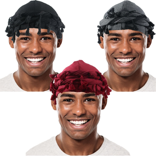Turban for Men Silk Satin Lined Cap Head Wraps Elastic Pre-Tie B 2
