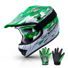 TCMT Dot Jeugd & Kinderen Motocross Offroad Straathelm Groene Vlam Motor Jeugdhelm Crossmotor Motocross ATV Helm+bril+handschoenen M