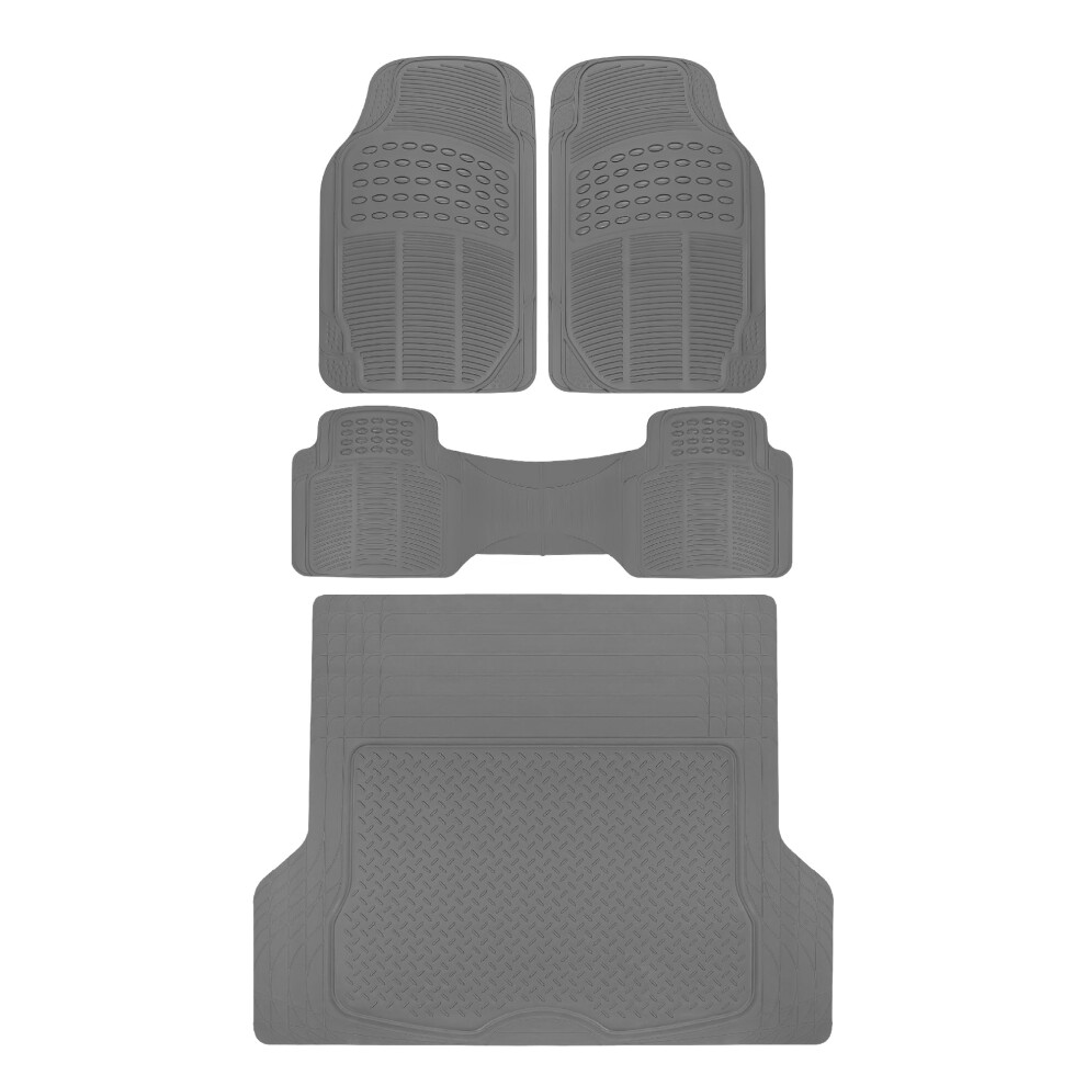 BDKProliner Gray All Weather Rubber Auto Floor Mats & Cargo Liner - Heavy Duty 4pc Set - CB783