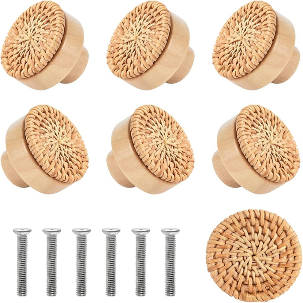 8Pcs Rattan Rattan Woven Round Wooden Handle Handle 4851612565793