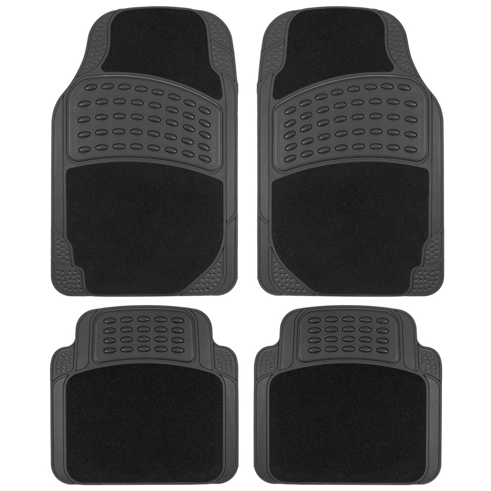 Bdk Hybridmat Automotive Rubber & Carpet Floor Mats Front & Rear Seat Mat Set Of Interior Liners For Car Sedan Suv Van Heavy Duty All Weather Semi