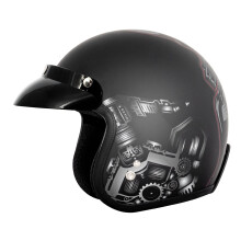 VCAN V85C 3/4 open motorhelm DOT goedgekeurd (mat zwart rood schedel XX-groot)