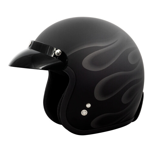 VCAN V85C 3/4 open motorhelm DOT goedgekeurd (matzwarte Ghost Flame Medium)