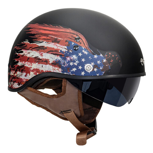 VCAN Cruiser Half Face Motorcycle Helmet with Drop-Down Sun Visor Removable Peak and Quick Release Buckle 2