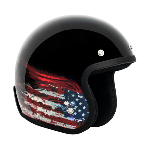VCAN V85C 3/4 Open Face motorcykelhjelm DOT godkendt (glans sort flag Small) 1