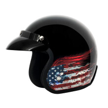 VCAN V85C 3/4 open motorhelm DOT goedgekeurd (glanzend zwarte vlag klein)