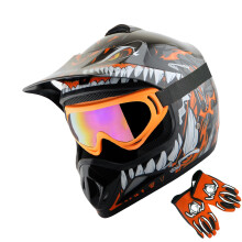 WOW Youth Kids Motocross BMX MX ATV Dirt Bike-hjlm Dragon Orange + Goggles + MG Youth Orange-handskpaket