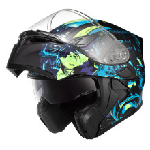KYPARA Motorcykel Dual Visir Uppfllbar modulr helhjlm med DOT-certifiering av impressionism (Frankenstein M)