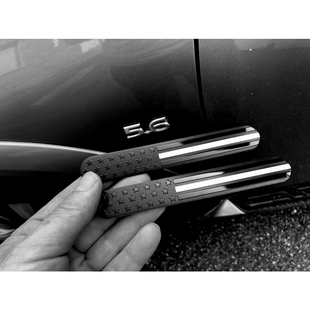 Everhitch Usa American Metal Flag Auto Fender Emblem For Cars Trucks 2-Pack (6""""X1"""" With Line) Black/White 645239755439
