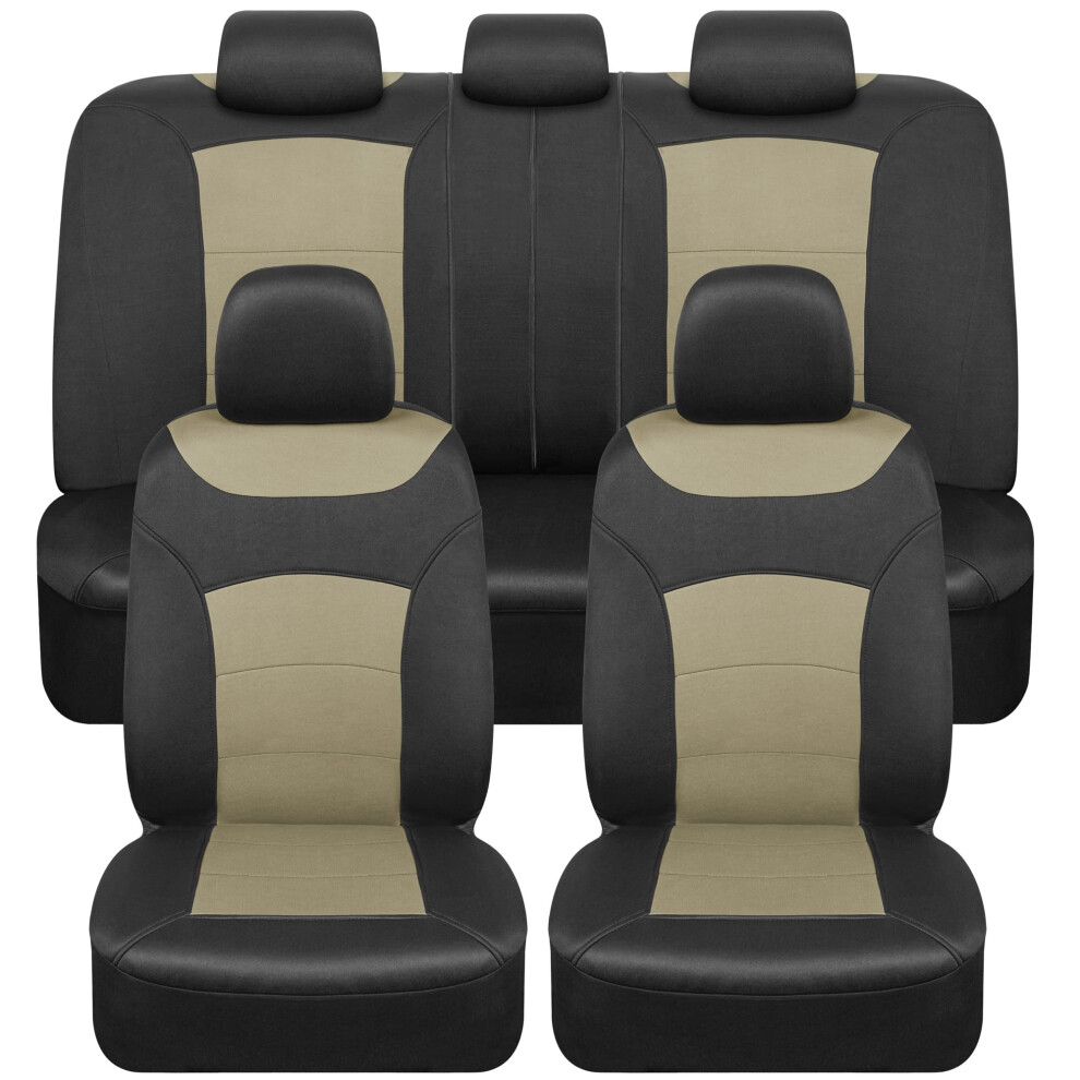 BDK carXS Turismo Car Seat Covers Full Set Beige TwoTone Front Seat Covers with Split Rear Bench Back Seat Cover Automotive Seat Covers for Tru