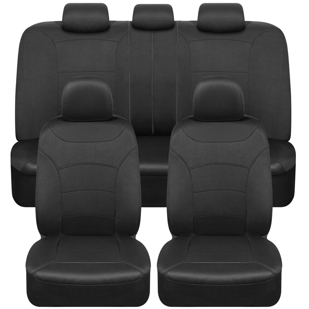 BDK carXS Turismo Car Seat Covers Full Set Black TwoTone Front Seat Covers with Split Rear Bench Back Seat Cover Automotive Seat Covers for Tru