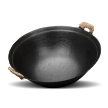 Roasted Wok Cast Iron Wok 34 cm Traditional Non-Stick Double Ear Iron Pot with Wooden Lid for Gas Stoves